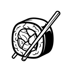 Maki sushi roll with chopstick line art icon. © danang