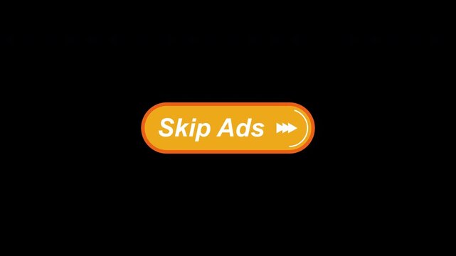 Animated Orange Skip Ads Button with 10 Second Circular Countdown. Looping Video Player UI on Alpha Channel.