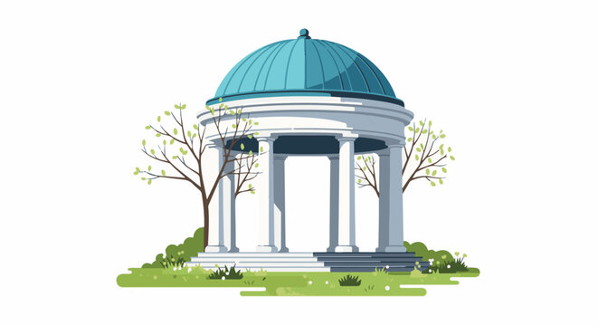 Ornate domed structure with columns surrounded by trees and greenery
