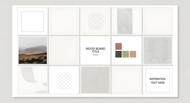 Minimal Neutral Mood Board Template Displayed on Light Studio Background