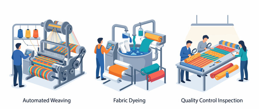 Textile Manufacturing Process with Weaving Dyeing and Quality Control