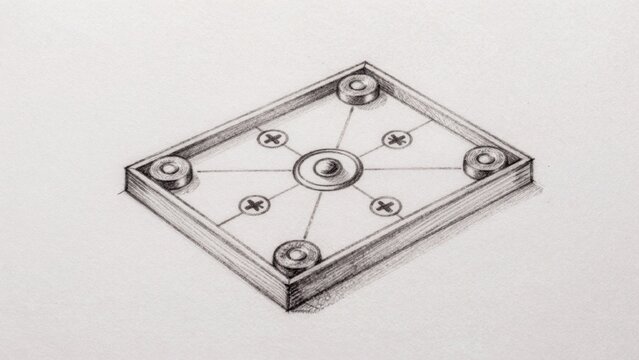 Pencil sketch square-shaped object flat surface appears made wood similar material smooth polished finish edge