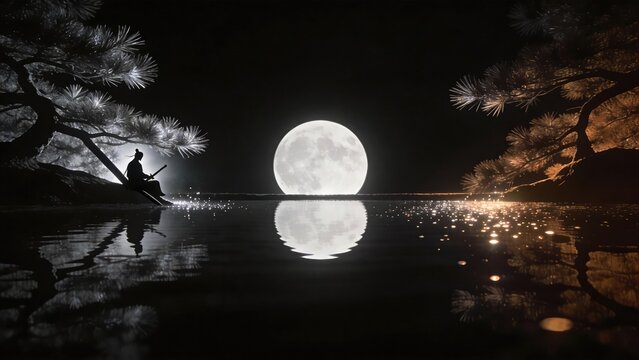 Expanding Horizon as Top Performer finds inner growth and continuous learning under glowing moonlight reflecting on tranquil waters.