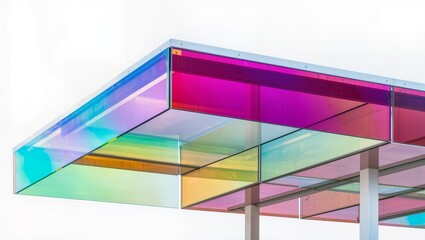 Fototapeta premium Modern Geometric Architecture Made of Multi Colored Semitransparent Glass Panels