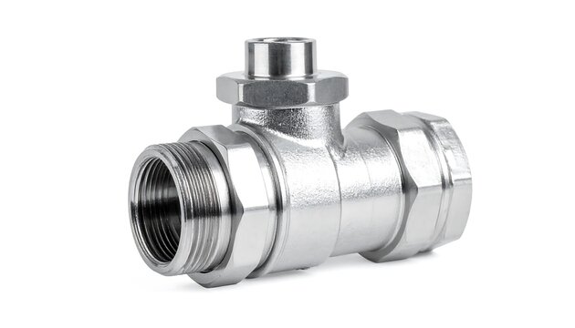 Shiny Metal Pipe Valve Fitting Isolated on White Background