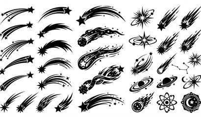 Shooting star and comet illustration collection with cosmic vector symbols © MstLima