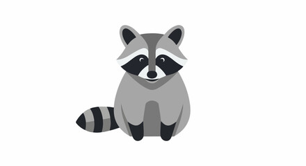 Fototapeta premium A cute cartoon raccoon with masked eyes and a striped tail sits alertly