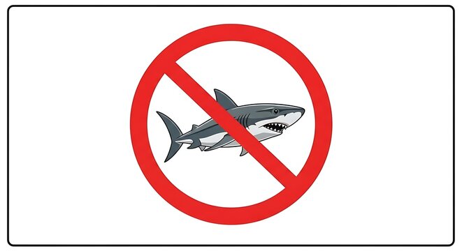 Red No Shark Warning Symbol Displayed on White Sign Background