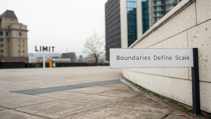 Obraz premium Urban Landscape Featuring Signage with Inspirational Message about Boundaries and Scale in a Minimalist Setting