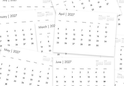 Minimal Monthly Calendar 2027 Template
