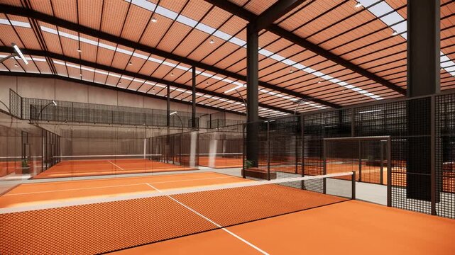 Modern Indoor Padel Court Design with Terracotta Flooring and Professional Lighting