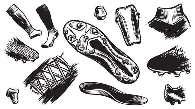 Soccer footwear and protective gear, football player equipment and accessories.