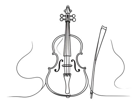 Minimalist Violin and Bow Line Drawing with Abstract Instrument Outlines on Light Background