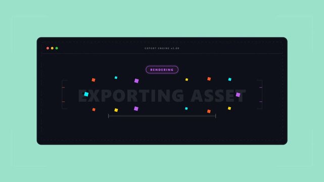 Digital interface showing exporting asset text with orbiting shapes