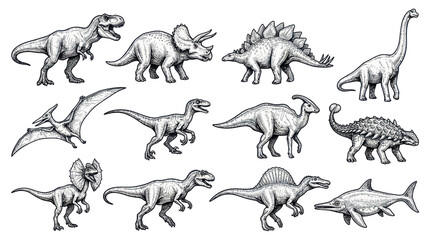Collection of Hand-Drawn Dinosaurs and Prehistoric Creatures © Fredik