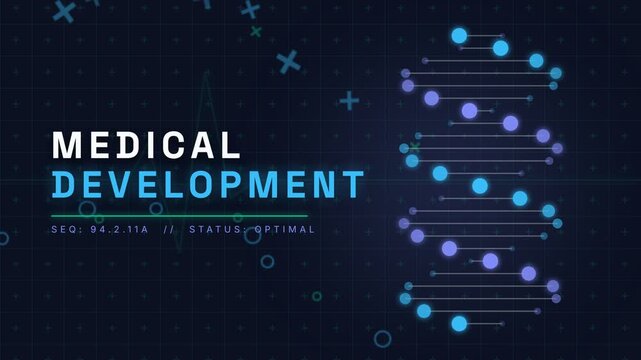 Medical development motion graphic background with dna helix and heart rate monitor