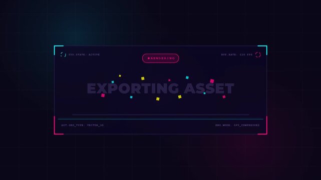 Digital export asset interface with glowing neon hud elements