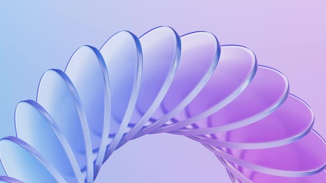 Rotating blue gradient circular glass ring, 3d rendering.