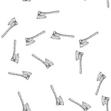 seamless pattern war axe medieval hand drawn. bearded doublebladed, throwing halberd, tomahawk viking war axe medieval black sketch illustration