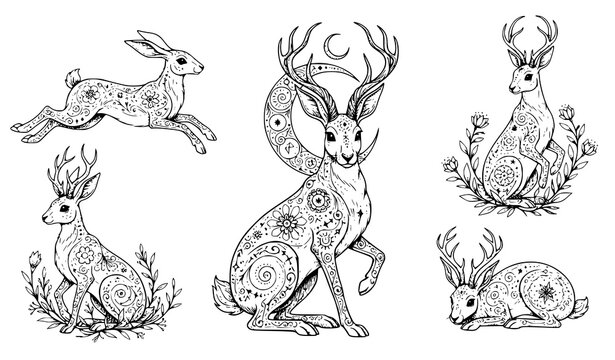 Decorative Deer Animal Art Vector Collection