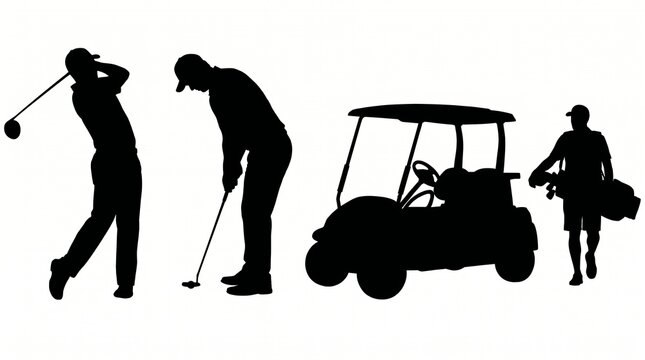 A refined silhouette study of golfers, each stance capturing rhythm, precision, and timeless sporting artistry, celebrating balance, focus, and the graceful spirit of golf.