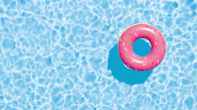 Swimming pool top view. Donut swim ring in the empty clear pool. Top view. 3d rendering