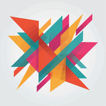 Abstract colorful low-polygon collage design features geometric shapes