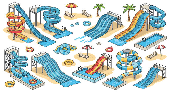 water park slides vector illustration swimming pool