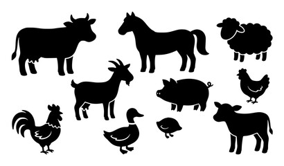 Farm Animal Silhouette Collection Vector Bundle for Agriculture and Education © Crafts Home