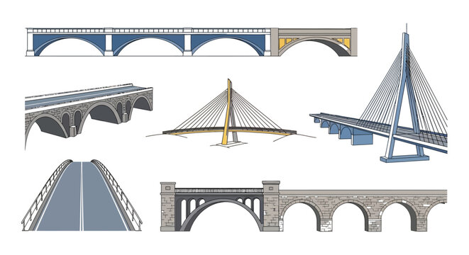 various bridge designs in vector style arch
