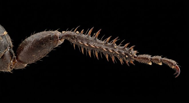 Extreme macro close-up of spiny fossorial leg on burrowing bug