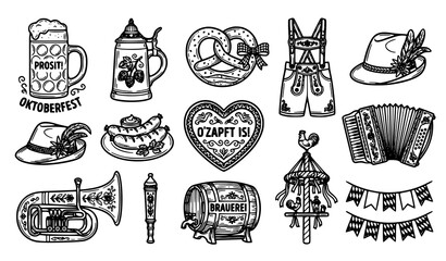 Fototapeta premium Oktoberfest Festival Elements and Traditional German Icons Vector Illustration Collection