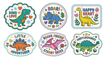 Cute Dinosaur Stickers Set for Kids, Kawaii Cartoon Animals © Fridi