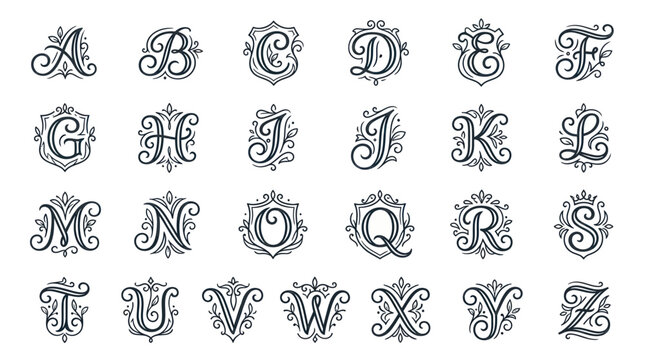 Ornate Alphabet Monograms, Decorative Letters, Vintage Initials Set
