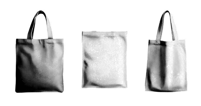 Cloth tote bags displayed flat and hanging on white background. not ideal dots