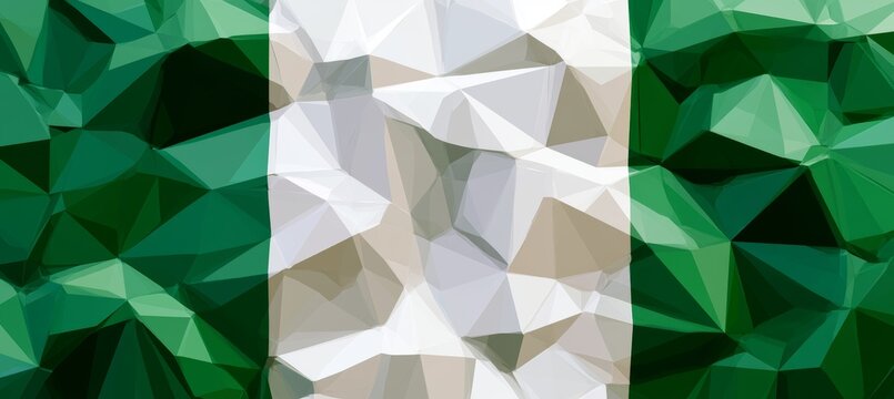 Nigeria flag in polygonal geometric art style. Africa country independence day concept. Generative AI technology.