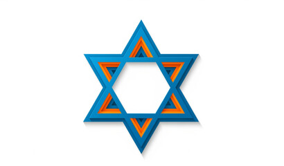 Obraz premium Layered Geometric Star of David Vector Symbol with Blue Orange 3D Flat Polygon Design