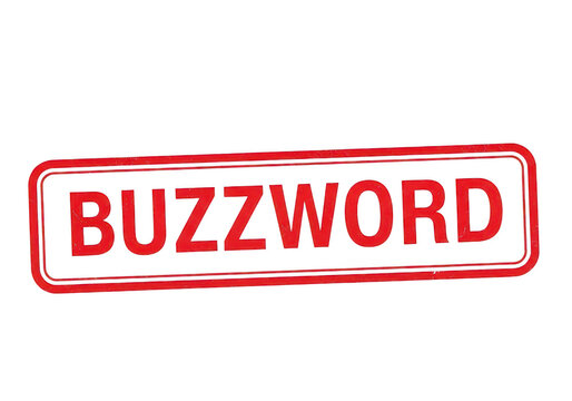 Red rectangular stamp with the word buzzword in bold capital letters used for linguistic analysis and modern business communication concepts isolated on a transparent background