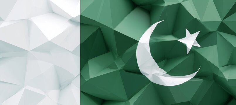 Pakistan flag in polygonal geometric art style. Asia country independence day concept. Generative AI technology.