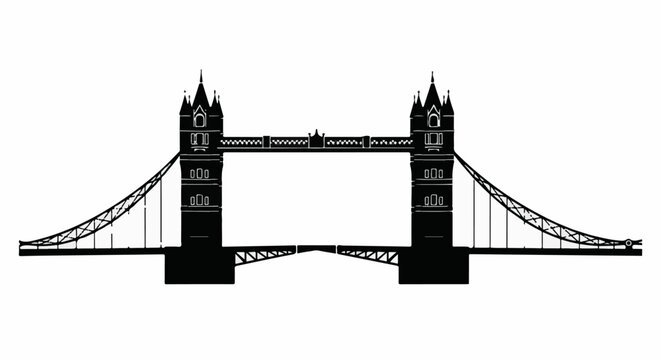 Silhouette of a famous bascule and suspension bridge with towers