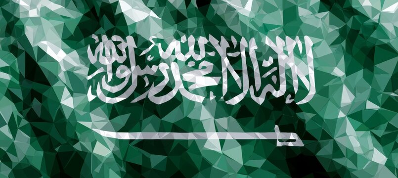 Saudi Arabia flag in polygonal geometric art style. Asia country independence day concept. Generative AI technology.