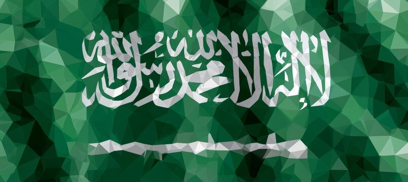 Saudi Arabia flag in polygonal geometric art style. Asia country independence day concept. Generative AI technology.