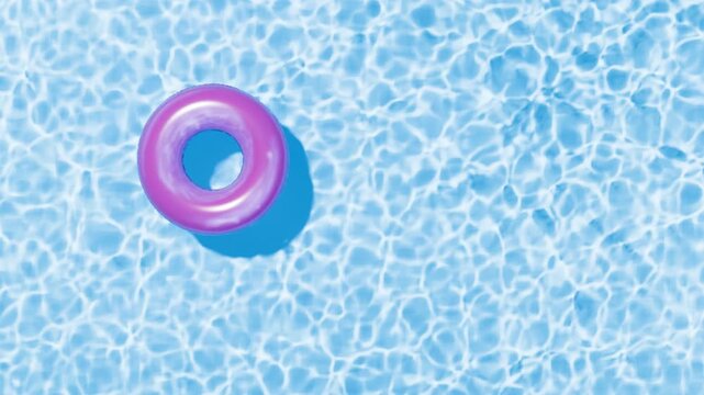 Swimming pool top view. Swim ring in the empty clear pool. Top view. 3d rendering