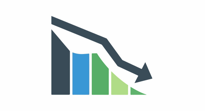 A downward trending graph with an arrow indicating decline