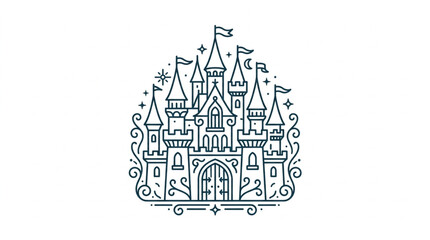 Fototapeta premium Fairytale Castle Illustration with Flags and Stars.