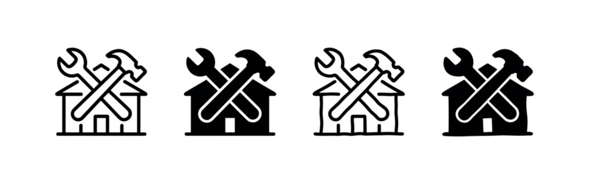 House with tools icon, home renovation and repair styles