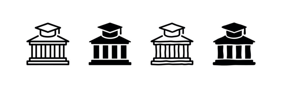 University building icon with graduation cap, education and learning styles