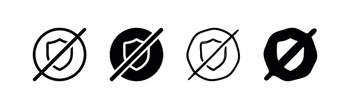 Shield security icons: no, forbidden, protection, safety, denial