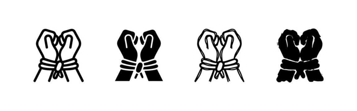 Tied hands icons, clean and grunge styles