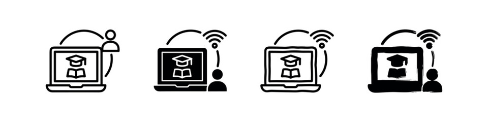 Online learning icons with laptop and graduation cap © liubomir118809